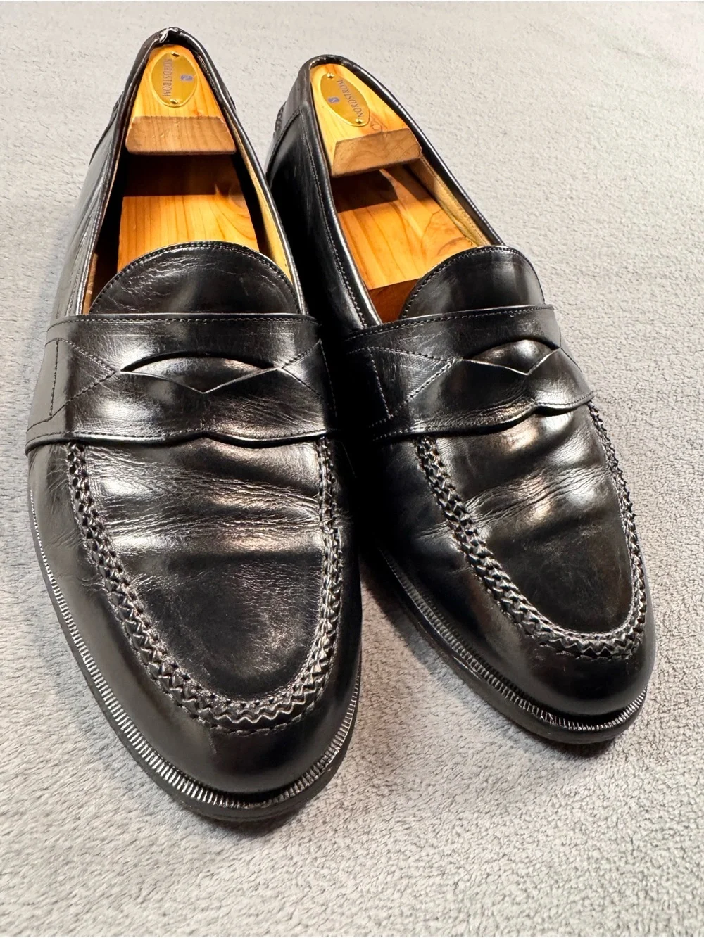 Johnston & Murphy Black Leather Penny Loafers - Men